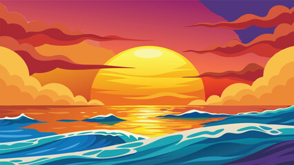 Vibrant Sunset Ocean Scene Colorful Sky Dramatic Waves Summer Seascape