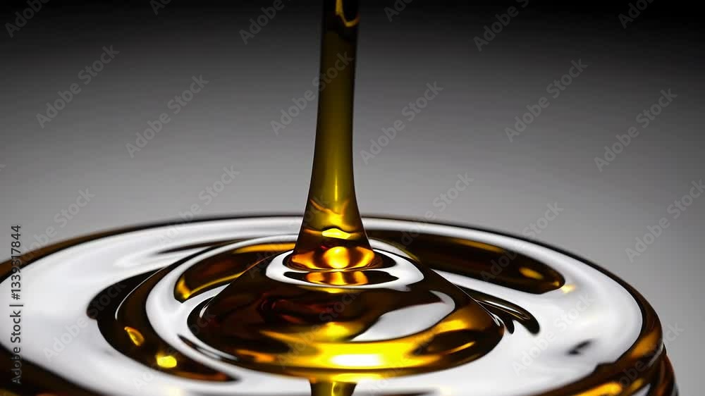 Poster golden oil ripple dynamics: viscous liquid movement and flow patterns in high resolution