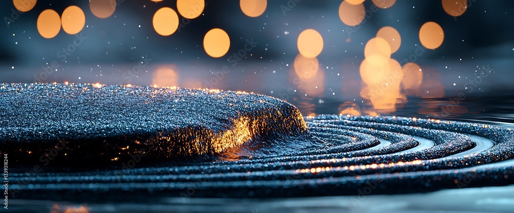 Poster dark object on water with bokeh lights