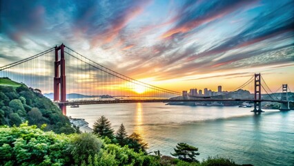 Obraz premium San Francisco Silhouette Photography: Golden Gate Bridge, City Skyline, Sunset, Alcatraz Island
