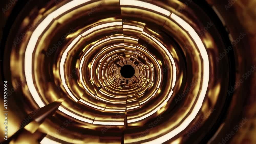Poster dynamic hyperspace tunnel with golden glow and pulsating energy
