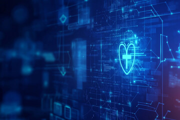 Digital Healthcare Security Heart, Cross, Network, Data Protection