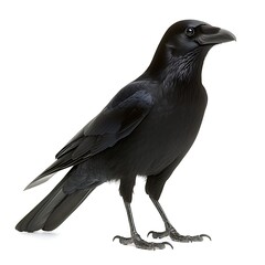 Fototapeta premium Black raven standing, posing on white background, used for nature, wildlife, education
