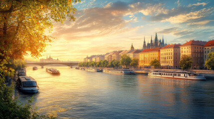 Fototapeta premium A scenic PC wallpaper featuring the Danube River, perfect for nature and travel enthusiasts