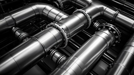 Intricate Network of Industrial Pipes: A Black and White Study in Metal and Engineering