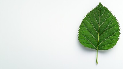 Fototapeta premium Single Green Leaf on White Background: A Study in Simplicity and Nature's Beauty