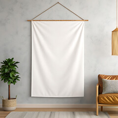 Mockup of Blank Vertical Canvas Hanging in Cozy Living Room  