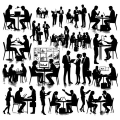 Black and White Silhouettes of People Engaged in Work Activities