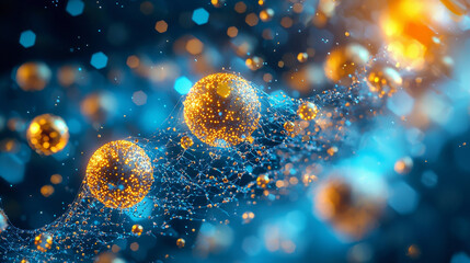 Elegant display of gold nanoparticles in vibrant, abstract background