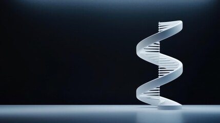 Sleek DNA helix structure floating in a modern minimalist space, illuminated by soft ambient light, Biotechnology Minimalist, DNA aesthetics