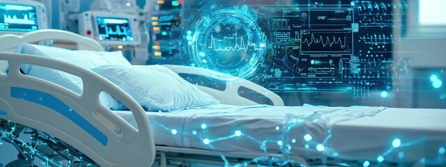 Futuristic Hospital Bed with Health Monitoring Technology Display
