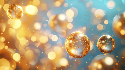 Golden bubbles floating in dreamy background of warm colors