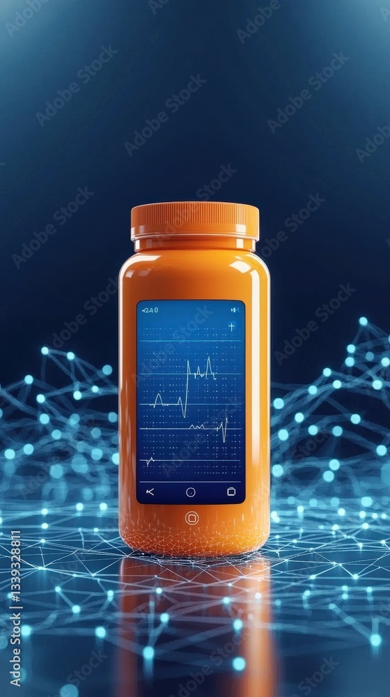 Aufkleber orange container with digital display and health data visualization