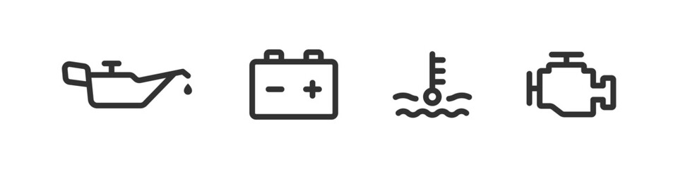 Car dashboard icon. Engine, battery, temperature, oil control sign.