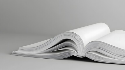 A Blank White Book Lies Open On A Gray Surface