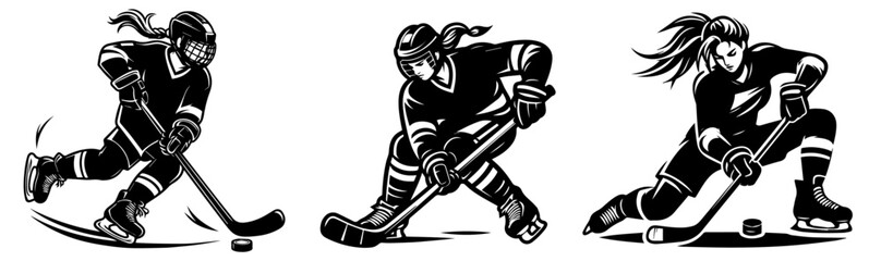female hockey player illustrations in action poses vector © Aisha Kudorova