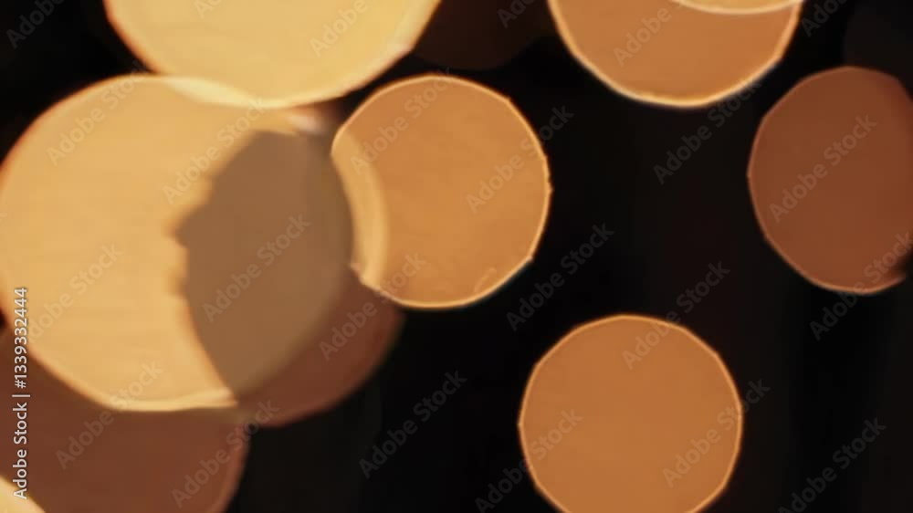 Poster golden bokeh light transition with glowing circles in motion