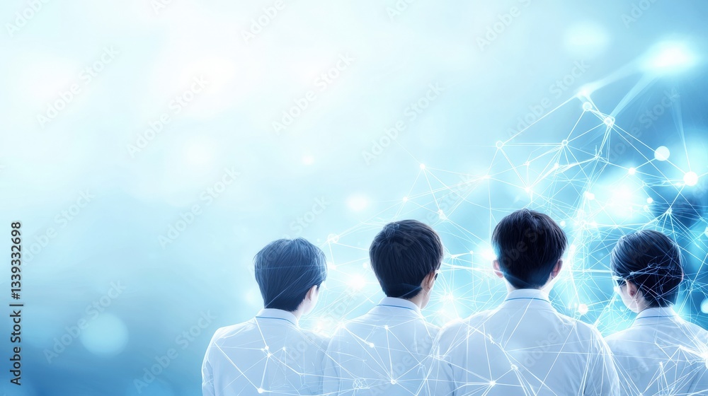 Aufkleber group of professionals analyzing data with a futuristic interface