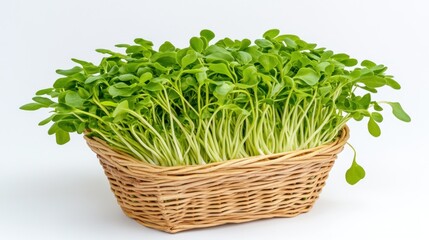 Naklejka premium Fresh Green Microgreens in a Wicker Basket