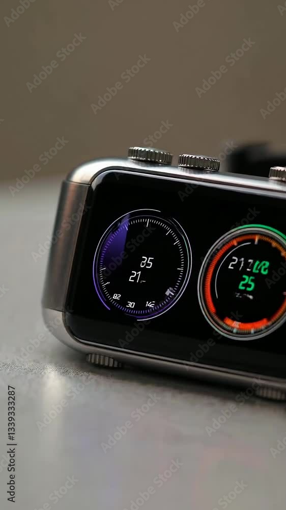 Poster Smartwatch displaying dynamic health tracking metrics in realtime on a modern interface