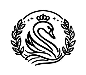 elegant swan silhouette with crown and laurel wreath for laser cutting and engraving monochrome vector