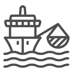Fototapeta premium Ship with net line icon, fishing concept. Vector graphics. Fisher man boat at sea sign on white background, outline style icon for mobile or web design.