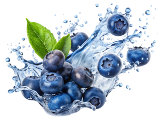  blueberries splashing in water isolated on white background .PNG