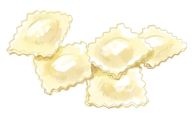 美味しそうな調理前のラビオリの水彩イラスト(透過PNG)
