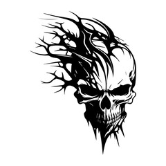 skull with exploding organic thorns and abstract fragmented design