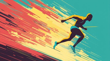 A sprinter running at high speed with glowing energy trails in an intense race.