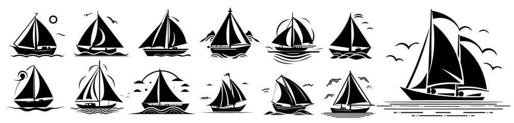 sailboat tattoo set black and white hand drawn vector illustrations