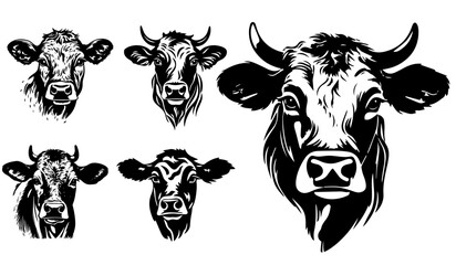 cow head illustrations in detailed hand-drawn engraving look