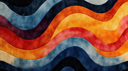 Colorful wavy stripes creating a retro 70s style background
