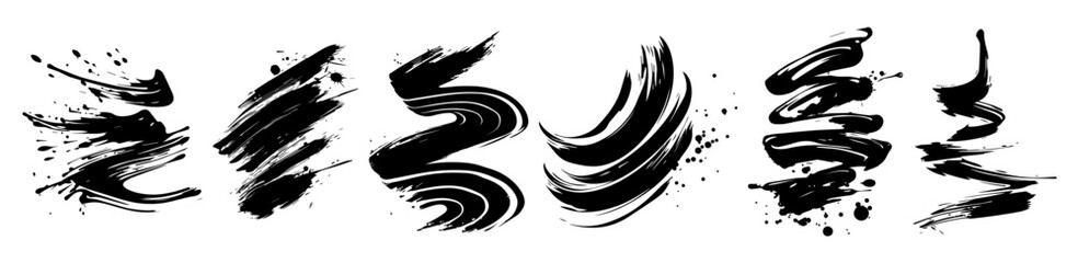 ink brush stroke set with abstract black paint texture elements vector