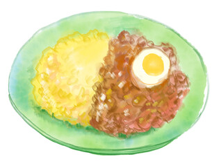 美味しそうなキーマカレーの水彩イラスト(透過PNG)