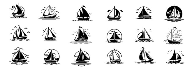 collection of sailboats and yachts in minimalist black and white style