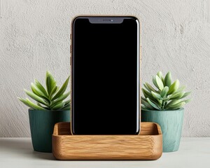 Compact wooden organizer with retractable phone stand, ideal for small spaces