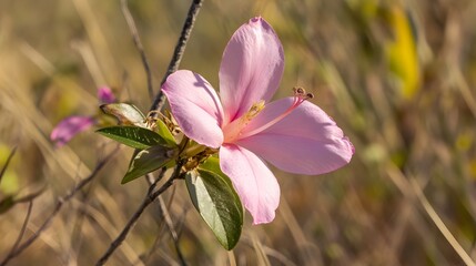 Fototapeta premium Delicate Pink Flower Blossom in Wild Field