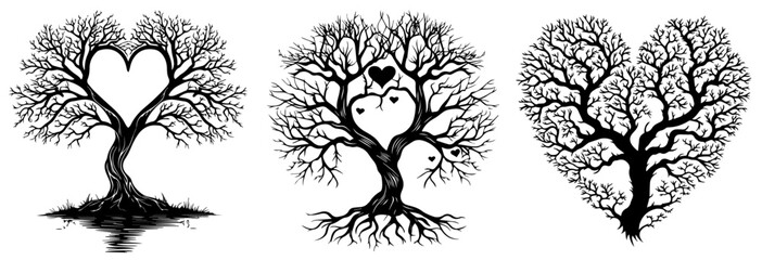 trees with heart shaped crowns and romantic roots in symbolic design