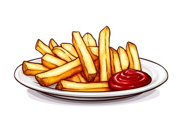 Crispy French Fries and Ketchup on Plate