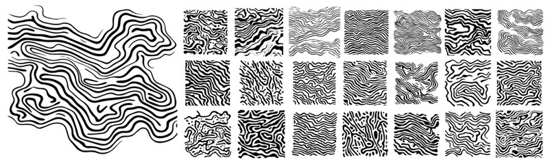 topographic line textures and abstract pattern tiles set