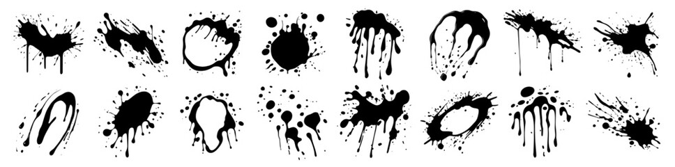 grunge paint splashes and ink drops with bold smudges and drips