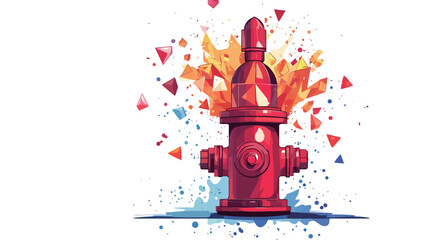 Stylized illustration of a red fire hydrant with flames erupting from its top. The style is geometric and abstract, with polygonal shapes forming the hydrant and flames.  The background includes a