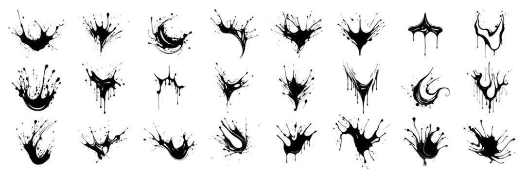 ink drop splash and drip motion collection in black silhouette style