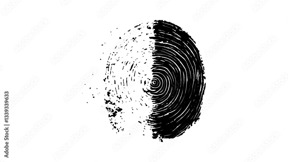 Wall mural detailed fingerprint on grunge background symbolizing identity verification. vector style white and 