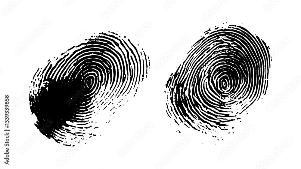 Wall mural detailed fingerprint on grunge background symbolizing identity verification. vector style white and 
