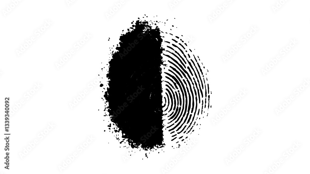 Wall mural detailed fingerprint on grunge background symbolizing identity verification. vector style white and 