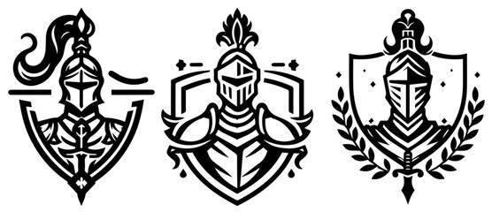 Obraz premium medieval knight emblems with armored warriors and heraldic shields