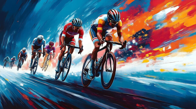Vibrant Abstract Cycling Race Action Illustration with Dynamic Motion and Energy
