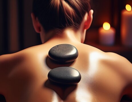 Heated stones soothe the skin, embraced by soft candlelight, fostering calm self love.